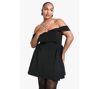 Boohoo Plus Off The Shoulder Pleated Skater Dress In Black black 26