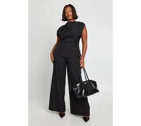 boohoo Women's Plus One Shoulder Longline Top & Straight Leg Trouser Co-Ord in Black | Size: 22