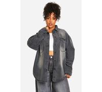Boohoo Plus Oversized Longline Denim Shirt In Grey grey 18