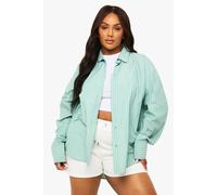 Boohoo Plus Oversized Stripe Shirt In Sage sage 18