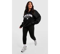 boohoo Women's Plus Oversized Varsity Half Zip Sweatshirt & Legging in Black | Size: 20