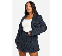 Boohoo Plus Pinstripe Belted Tailored Mini Skirt In Navy navy 26