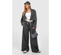 Boohoo Plus Pinstripe Boxer Waistband Drawstring Wide Leg Trousers In Charcoal charcoal 28