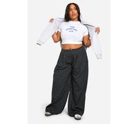 Boohoo Plus Pinstripe Extreme Wide Leg Pleated Trouser In Black black 18