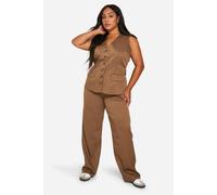 Boohoo Plus Pinstripe Relaxed Wide Leg Trouser In Mocha mocha 16