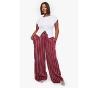 Boohoo Plus Pinstripe Wide Leg Trouser In Red red 24
