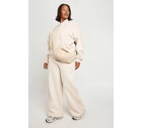 boohoo Women's Plus Pintuck Wide Leg Joggers Pants in Ecru | Size: 24