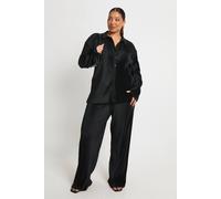Boohoo Plus Pleated Plisse Shirt & Wide Leg Trouser Co Ord In Black black 20