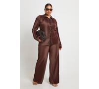Boohoo Plus Pleated Plisse Shirt & Wide Leg Trouser Co Ord In Chocolate chocolate 16