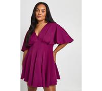 Boohoo Plus Pleated Skirt Skater Dress In Plum plum 26