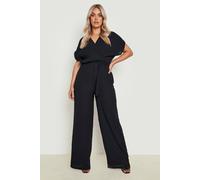 Boohoo Plus Plisse Tie Belt Tapered Trouser Jumpsuit In Black black 26