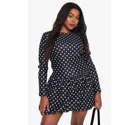 Boohoo Plus Polka Dot Puffball Mini Dress In Black black 28