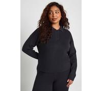 Boohoo Plus Premium Long Sleeve Collared Rib Knit Top In Charcoal charcoal 20