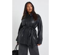 Boohoo Plus Pu Belted Trench Coat In Black black 24