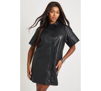 Boohoo Plus Pu Short Sleeve Button Down Mini Dress In Black black 28