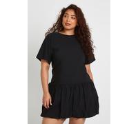 Boohoo Plus Puff Ball Drop Hem Mini Dress In Black black 28