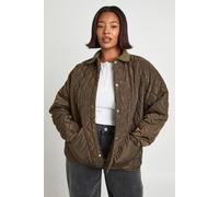Boohoo Plus Quilted Contrast Collar Casual Jacket In Khaki khaki 20