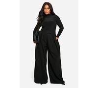 Boohoo Plus Relaxed Pleat Wide Leg Trouser In Black black 26