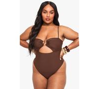 Boohoo Plus Resin Hard Wear Square Neck Swimsuit In Chocolate chocolate 24