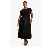 Boohoo Plus Rib Cotton Poplin Short Sleeve Smock Dress In Black black 22