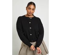 Boohoo Plus Rib Knit Button Cardigan In Black black 22