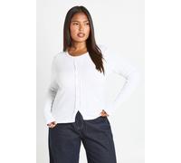 Boohoo Plus Rib Lace Trim Detail Button Through Long Sleeve Top In White white 26