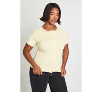 Boohoo Plus Rib Lace Trim Detail Cap Sleeve Top In Butter butter 20