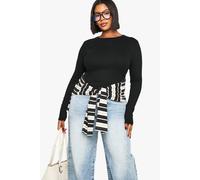 Boohoo Plus Rib Long Sleeve Crew Neck Top In Black black 20