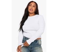 Boohoo Plus Rib Long Sleeve Crew Neck Top In White white 22