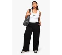 Boohoo Plus Rib Straight Leg Trouser In Black black 28
