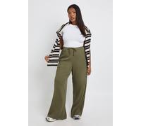 Boohoo Plus Rib Wide Leg Trouser In Khaki khaki 28