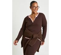 Boohoo Plus Ribbed Contrast Henley Button Long Sleeve Top In Chocolate chocolate 20