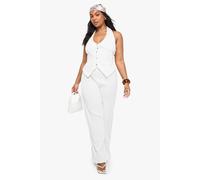 Boohoo Plus Ripple Rib Wide Leg Trouser In Ecru ecru 20