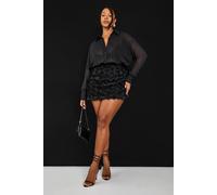 Boohoo Plus Rose Trim Sheer Shirt Dress In Black black 24