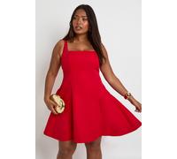 Boohoo Plus Ruched Bandeau Puffball Skater Dress In Red red 24