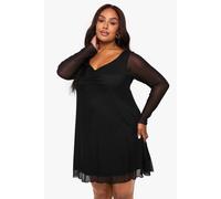 Boohoo Plus Ruched Bust Mesh Mini Dress In Black black 26