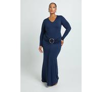 Boohoo Plus Ruched Long Sleeve Gold Trim Maxi Dress In Navy navy 28