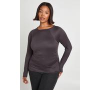 Boohoo Plus Ruched Side Long Sleeve Top In Charcoal charcoal 18