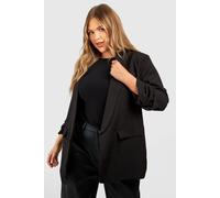 Boohoo Plus Ruched Sleeve Lapel Detail Blazer In Black black 20