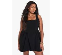 Boohoo Plus Ruched Square Neck Skater Dress In Black black