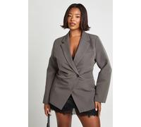 Boohoo Plus Ruched Waist Blazer In Grey grey 22
