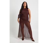 Boohoo Plus Ruched Waist Sheer Skirt Maxi Dress In Chocolate chocolate 24
