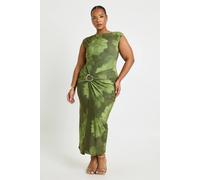 Boohoo Plus Ruched Wrap Gold Detail Midaix Dress In Olive olive 16