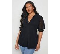 Boohoo Plus Ruffle Dobby Peplum Top In Black black 20