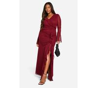 Boohoo Plus Ruffle Wrap Detail Maxi Dress In Cherry cherry 16
