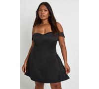 boohoo Women's Plus Satin Contrast Skater Dress in Black | Size: 16