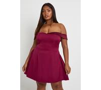 Boohoo Plus Satin Contrast Skater Dress In Plum plum 28