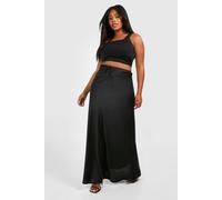 Boohoo Plus Satin Drawcord Maxi Skirt In Black black 26