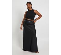Boohoo Plus Satin Ruched Side Detail Column Maxi Skirt In Black black 26