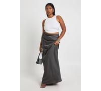 Boohoo Plus Satin Ruched Side Detail Column Maxi Skirt In Slate Grey slate grey 18